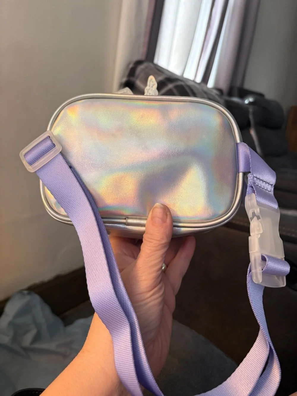 Cat & Jack Kids Unicorn Shimmer Crossbody Bag - Purple Holographic Stars